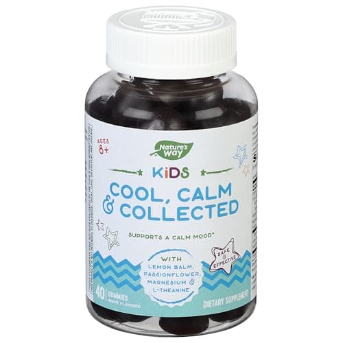 Nature's Way Kids Cool & Calm Gummies, Supports a Calm Mood in Kids Ages 8+*, Lemon Balm, Magnesium, Vitamin B6, L-Theanine, Grape Flavored, Vegetarian, 40 Count (Packaging May Vary)