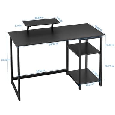 GreenForest Computer Desk 39 Inch with Monitor Stand, Office Desk with Adjustable Storage Shelves, Small Gaming Desk for Home Work Writing Study, Black - Image 3