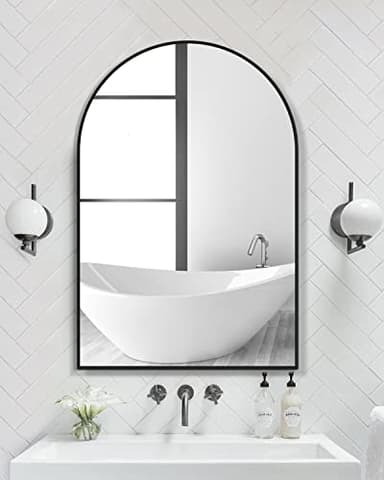 TinyTimes 26"x38" Arched Wall Mirror, Vanity Mirror, with Metal Frame, for Bathroom, Bedroom, Entryway, Modern & Contemporary Wall Mirror - Black - Image 3