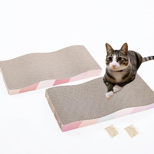 SIDAZON Cat Scratching Board cat Scratcher Cat Scratch Pad Cardboard cat scratchers for Indoor Cats Reversible Large Wide Corrugated with Catnip(2pcs) - Image 1