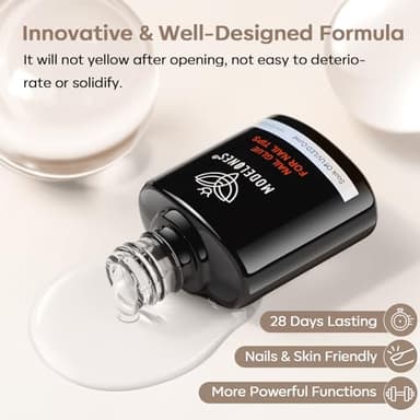 modelones 9 in One Gel Nail Glue Brush On Nail Glue 15 ml for Tips, Rhinestones, Base Coat, Blooming Art Gel Kit for Press on Nails Acrylic Tips U V Lamp Needed 2Pcs - Image 5