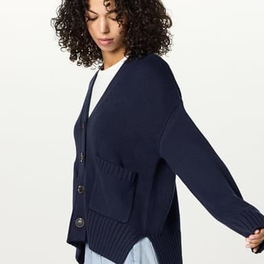 The Drop Women’s Brigitte Chunky Button Front Pocket Ribbed Cardigan, Navy, XXS - Image 3