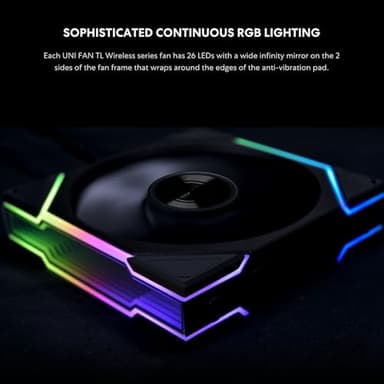 Lian Li UNI Fan TL - LCD Wireless 120 - Triple Pack (Reverse Blade) - 2.4 GHz Wireless Signal RGB & PC Case Fan - Infinity Mirror - LCD Display - Controller Included & Required - Black (12RTLLCD1W3B) - Image 4