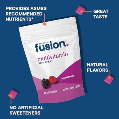 Bariatric Fusion Bariatric Multivitamin Soft Chew | Mixed Berry Fruit Flavor Chewy | Sugar Free Chewable Multivitamin Post Bariatric Surgery | Gastric Bypass and Sleeve | 60 Count | 1 Month Supply - Image 3