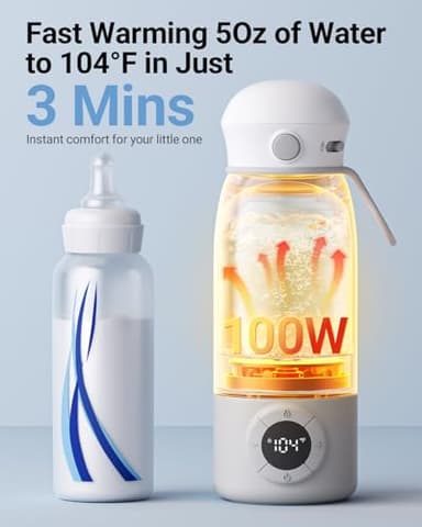 Bear Portable Bottle Warmer for Travel, Milk Warmer for Breastmilk Formula, 17oz Large Capacity Water Warmer with Precise Temp Control, Fast Heating&Long Battery for Travel Car Airplane - Image 3