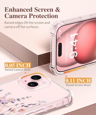 GVIEWIN for iPhone 15 Case, [3 in 1] with Screen Protector & Camera Lens Protector, Clear Soft Shockproof Slim Fit Floral Phone Cover for Women Girls 2023 6.1" (Floratopia/Colorful) - Image 5