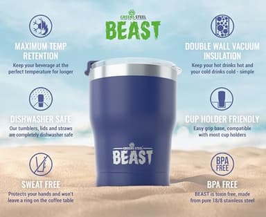 Beast 10 oz Tumbler Stainless Steel Vacuum Insulated Coffee Ice Cup Double Wall Travel Flask (Royal Blue) - Image 2