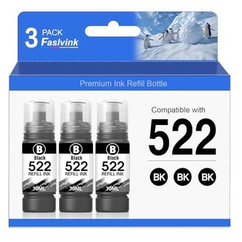 522 Black Ink Bottles ET-2800 ET-4800 ET-2400 ET-2803 Ink Refill Replacement for 522 Ink Refill Bottles Black for 2800 4800 Ink Compatible for Ecotank ET-2720 ET-4810 ET-2840 ET-4700 Printer,3 Pack - Image 1