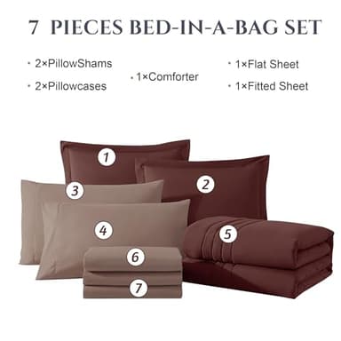 Monbix Full Comforter Set - 7 Pieces Dark Red Bed in a Bag Full Size Bedding Sets with Comforters, All Seasons Down Alternative Comforter with Sheets,Pillowcases & Shams - Image 7