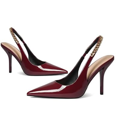 iiimmu Red Heels for Women Sexy, Closed Toe 4 in, Slingback Pumps with Chain for Wedding Party Dress Prom Heels, Patent Leather, Size 7 - Image 3