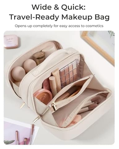 BAGSMART Travel Makeup Bag, Make Up Bag with Multiple Compartments for Organizer, Durable & Compact Cosmetic Organizer for Women for Travel Accessories (Green) - Image 2