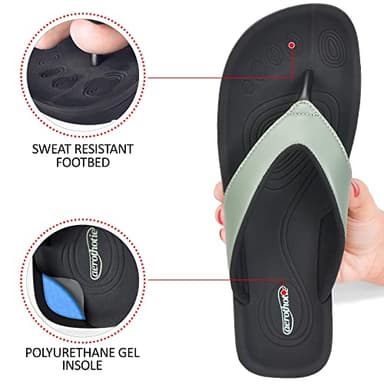 AEROTHOTIC Arch Support Flip Flops for women Stylish Cushioned Padded Straps with Soft Toe Post Slip on Footwear Dressy Travel Recovery Outdoor Comfortable Walking Sandals (Flumen Green, Size 7) - Image 5
