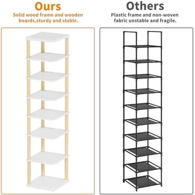 LUCKNOCK Vertical Shoe Rack, 8-Tier Tall Narrow Shoe Organizer for Entryway, Closet, Dorm & Small Spaces, Freestanding White Wooden Shoe Shelf Tower for Boots, Sneakers, Heels. - Image 8