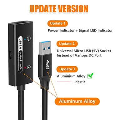 AGVEE [16.5ft / 5m USB 3.0 Active Extension Cable, USB3.0 Male to Female Extender Repeater Ultra Extra Long Booster Cord for Oculus VR, Valve, Xbox 360 Kinect, 2.5" 3.5" Portable Hard Drive, Black - Image 2