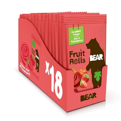 BEAR Real Fruit Snack Rolls - Gluten Free, Vegan, and Non-GMO - Strawberry – 36 Rolls, Healthy School And Lunch Snacks For Kids And Adults, 0.7 Ounce (Pack of 18) - Image 1
