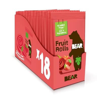 BEAR Real Fruit Snack Rolls - Gluten Free, Vegan, and Non-GMO - Strawberry – 36 Rolls, Healthy School And Lunch Snacks For Kids And Adults, 0.7 Ounce (Pack of 18) - Image 1