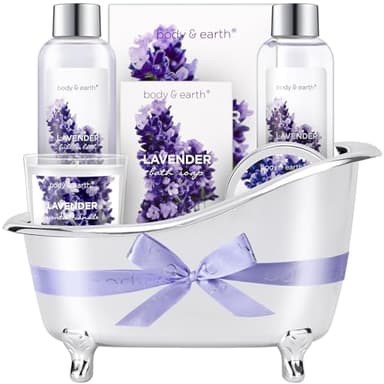 Gift Set for Women Body & Earth Gifts Set Lavender Gift Baskets For Women Bath Sets with Bubble Bath Body Lotion Scented Candle Christmas Gifts - Image 1
