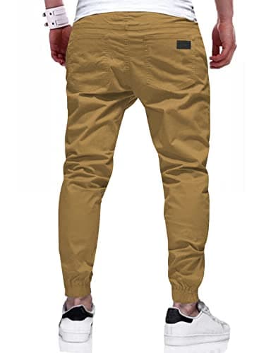 JMIERR Mens Casual Joggers Pants - Cotton Drawstring Chino Cargo Pants Hiking Outdoor Twill Track Jogging Sweatpants Travel Essentials Pants with Pockets for Men, XL, D Khaki - Image 3