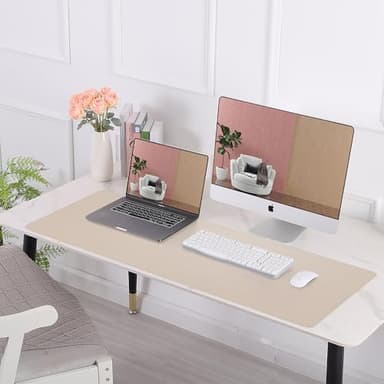 AFIING Leather Desk pad Protector, Large Non-Slip Office Desk Mat with Natural Cork & PU Leather, Waterproof Writing Mouse Pad for Office and Home (47in*23in, Beige) - Image 7