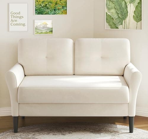 Small Sofa Couch, 48" Loveseat Sofa, Soft Velvet Love Seat Couches, Small Couch for Bedroom with 21" Deep Seat, Comfy Couches for Living Room, Tool-Free Setup Sofas for Living Room, White - Image 1