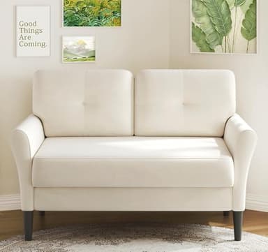 Small Sofa Couch, 48" Loveseat Sofa, Soft Velvet Love Seat Couches, Small Couch for Bedroom with 21" Deep Seat, Comfy Couches for Living Room, Tool-Free Setup Sofas for Living Room, White - Image 1