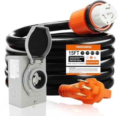 Finderomend 15 ft 50 Amp Generator Cord and Power Inlet Box Combo Kit,125/250 Volts,Generator Power Cord NEMA 14-50P to SS2-50R Extension Cord,for Home RV Backup Power Solution - Image 2