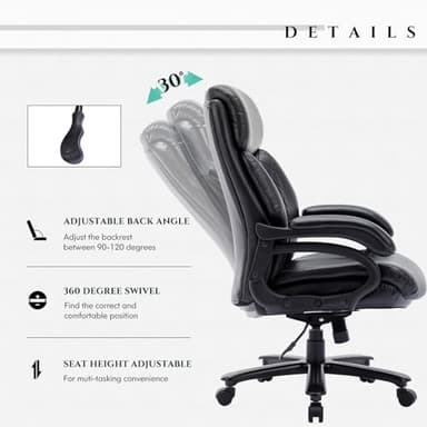 COLAMY Big and Tall Office Chair 400lbs-Heavy Duty Executive Desk Chair with Extra Wide Seat, High Back Ergonomic Leather Computer Chair with Tilt Rock, Padded Armrests, Diamond Black - Image 7