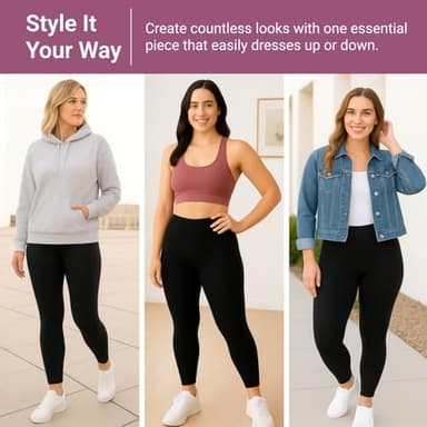 SATINA High Waisted Leggings for Women - Full Length Yoga Pants in One or Plus Size - Buttery Soft Fabric with Tummy Control, Gym Workout Black Leggings - Comfortable for Casual, Dressy or Sporty Wear - Image 6