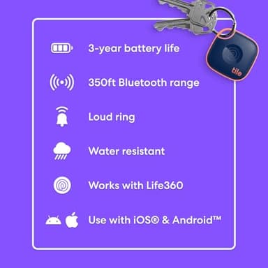 Tile by Life360 Mate - Bluetooth Tracker, Keys Finder and Item Locator for Keys, Bags and More. Phone Finder. Both iOS and Android Compatible. 1-Pack (Navy Blaze) - Image 7