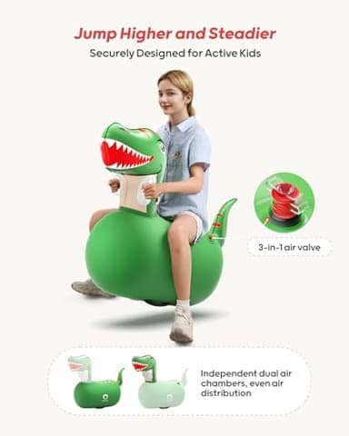 QPAU Inflatable Bouncy Dinosaur Toys 2 PCS with Hand Pump, Heavy Duty Giant Bouncy Pal, 220lbs Load Capacity, Ride On Bouncy Animal Hopper Toy, Indoor Outdoor Bouncers for Kids Girls Boys Ages 5+ - Image 5