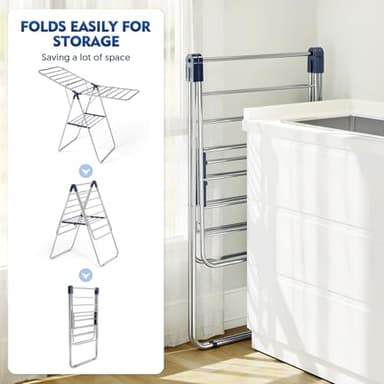 APEXCHASER Clothes Drying Rack, Stainless Steel Drying Rack Clothing with Height-Adjustable, Foldable Gullwings Laundry Drying Rack, Indoor Outdoor Use, No Assembly - Image 3
