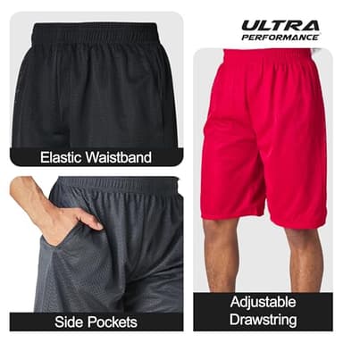 Ultra Performance Men's Athletic Mesh Short's 3 Pack Mens Basketball Shorts Gym Workout & Sport Short with Pockets for Men - Image 2