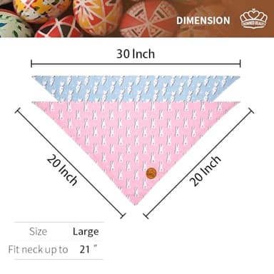 CROWNED BEAUTY Easter Dog Bandanas Reversible Large 2 Pack, Bunny Carrots Set, Pink Blue Adjustable Triangle Holiday Scarves for Medium Large Dogs - Image 2