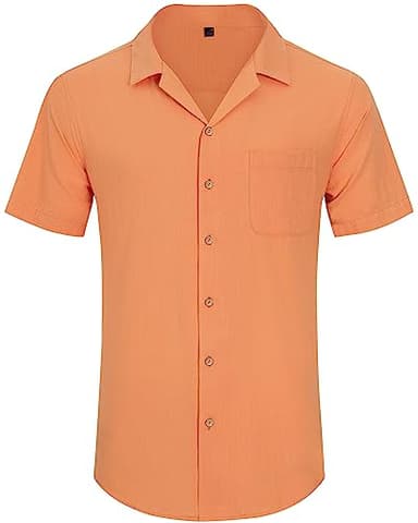 Alimens & Gentle Mens Linen Shirts Short Sleeve Button Down Shirts Cotton Summer Beach Cuban Shirts Vacation Hawaiian Shirts Persimmon Orange - Image 4