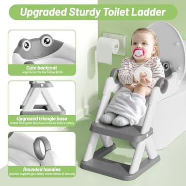 Rabb 1st Frog Potty Training Seat, Upgrade Toddler Toilet Seat for Kids Boys Girls, 2 in 1 Potty Training Toilet for Kids, Splash Guard Anti-Slip Pad Step Stool - Image 2