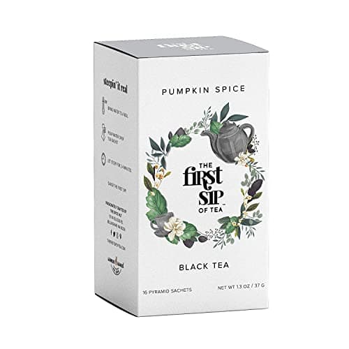 Pumpkin Spice Tea Bags - Black Tea with real Pumpkin, Cinnamon & Spices, Caffeine - 16 Cups | The Spice Hut, First Sip of Tea - Image 1