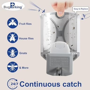 Flying Insect Trap for Indoors: Light Trap Captures Fruit Flies, Gnats, and Houseflies, BUG PARKING 1 Device and 3 Refills Silent Bug Catcher with UV Light for Indoor-Plants, Kitchen - Image 4