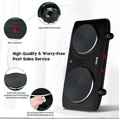 CUKOR Electric Hot Plate, Double Cast Iron 2 Burner, 1800W Countertop Burner, Dual Electric Stove Burners, Portabel Electric Cooktop, Portabel Double Burner for Cooking - Image 4