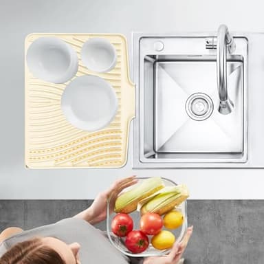 TIKNIK Silicone Dish Drying Mat for Kitchen Counter, Dish Drying Pad, Non-Slip Drain Pad with Built-in Drain, Heat Resistant Stone Drying Mat(Yellowish 15.8" x 13") - Image 5