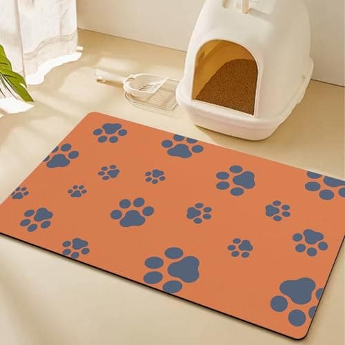 18"×30" Dog Food Mat-Absorbent Dog Mat for Food and Water, No Stains Quick Dry Cat Dog Food Bowl Mat Non Skid Dog Feeding Mat with Footprints for Messy Drinkers Orange - Image 1