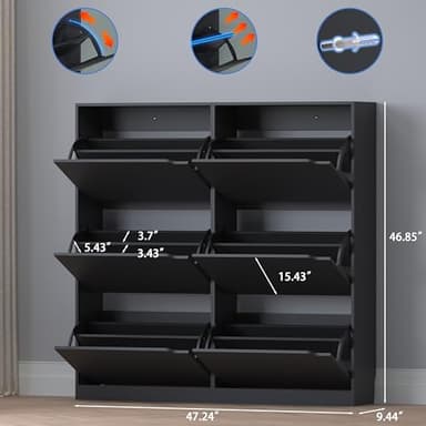 BORNOON Shoe Cabinet with 6 Flip Drawers, Slim Narrow Shoe Storage Cabinet, Freestanding Shoe Organizer for Entryway, Hallway, Foyer - Image 2
