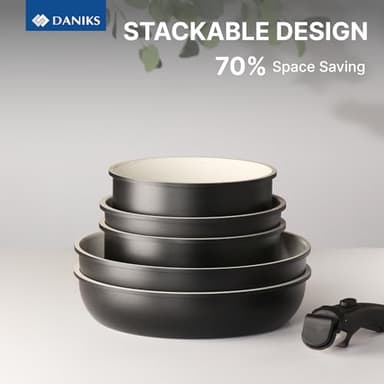 Daniks 9-Piece Nonstick Cookware Set, Ceramic Induction Pots and Pans with Detachable Silicone Handles, Oven & Dishwasher Safe, Black - Image 7