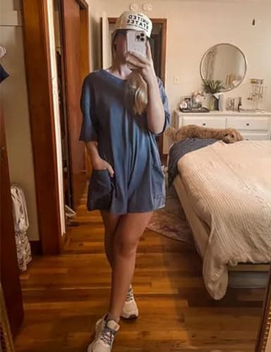 Yeokou Rompers for Women Casual Short Sleeve Oversized Athletic Workout Reversible Hot Shot Tee Romper Deep Pockets(BlueGrey-M) - Image 5