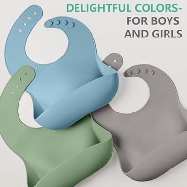 Cuddle Campus Set of 3 Silicone Bibs for Babies & Toddlers,Soft Adjustable Bibs with Pocket Food Catcher for Baby Girl,Boy(Set 8) - Image 5