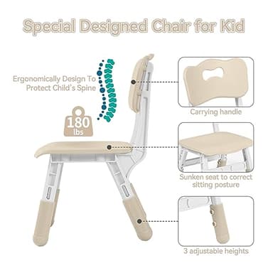DOREROOM Kids Table and 2 Chairs Set, Height-Adjustable Toddler Table and Chair Set with Graffiti Desktop, 31.5''L x 23.6''W Children Activity Table for Daycare, Classroom, Home - Image 4