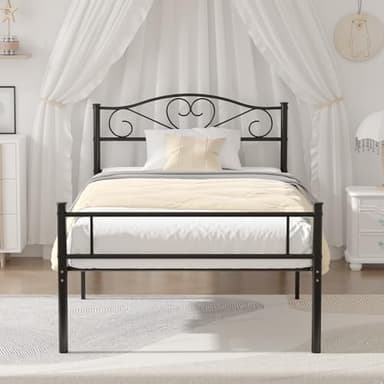 VECELO Metal Platform Bed Frame with Headboard & Footboard, Steel Slats Mattress Foundation, No Box Spring Needed, Twin, Matte Black - Image 6