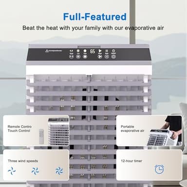 SUNGDOGIN 32inch Swamp Cooler Air Conditioner,Cooling Fan for Room Garage Patio,1800CFM Portable Evaporative Air Cooler，5.3 Gal Water Tank,3 Speeds,4 Ice Boxes,12H Timer,Remote - Image 4