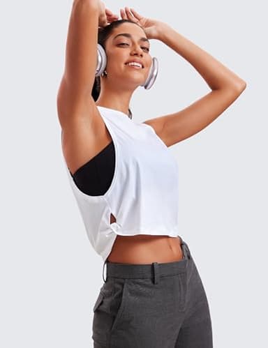 CRZ YOGA Pima Cotton Cropped Workout Tank Tops for Women - Sleeveless Sports Athletic Yoga Running Gym Crop Shirts Deep Armhole-White Medium - Image 5