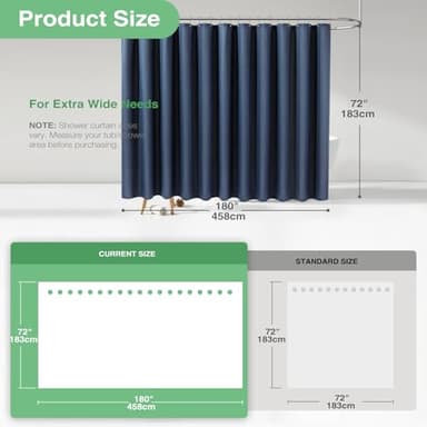 Dynamene Extra Wide Shower Curtain - 180 Inch Wide Waffle Weighted Thick Cloth Bathroom Shower Curtain, Neutral Heavy Duty Hotel Shower Curtain Set with 32 Plastic Hooks,180x72, Navy Blue - Image 3