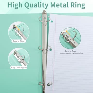 1" 3-Ring Binder, 1-inch Pastel Color Binders with 2 Inside Pockets, Clear View Cover Binder Holds 8.5'' x 11''Paper, Round Ring Binders for Office/Home/School, 6 Pack (Assorted 6 Colors) - Image 5